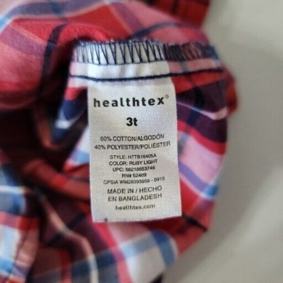 Healthtex Toddler Boy Size 3T Short Sleeve Button Up Plaid Shirt Red Blue - Picture 3 of 7